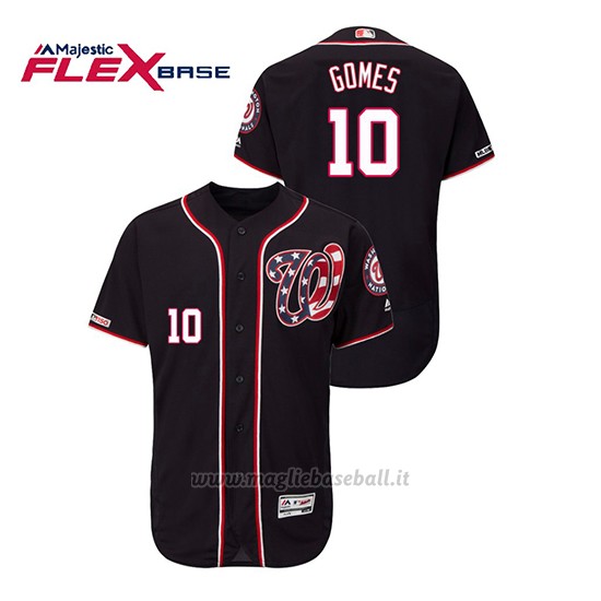 Maglia Baseball Uomo Washington Nationals Yan Gomes 150th Aniversario Patch Autentico Flex Base Blu Rosso